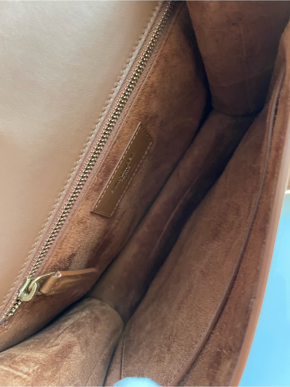 Saint Laurent Carré Canvas Satchel Crossbody Bag – Beige Canvas & Cognac Leather - Picture 8 of 11